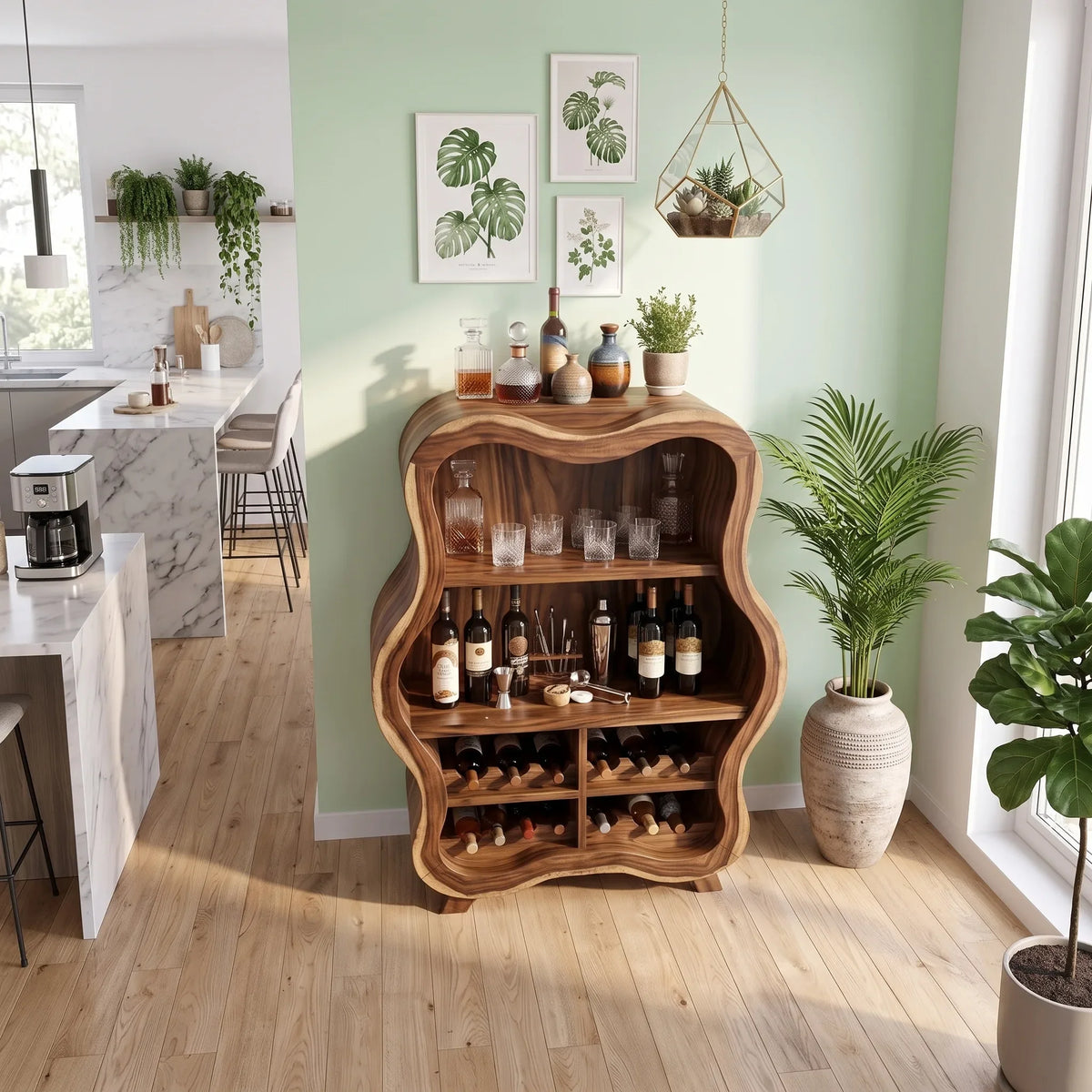 Organic Modern Wine Bar Cabinet Living Room