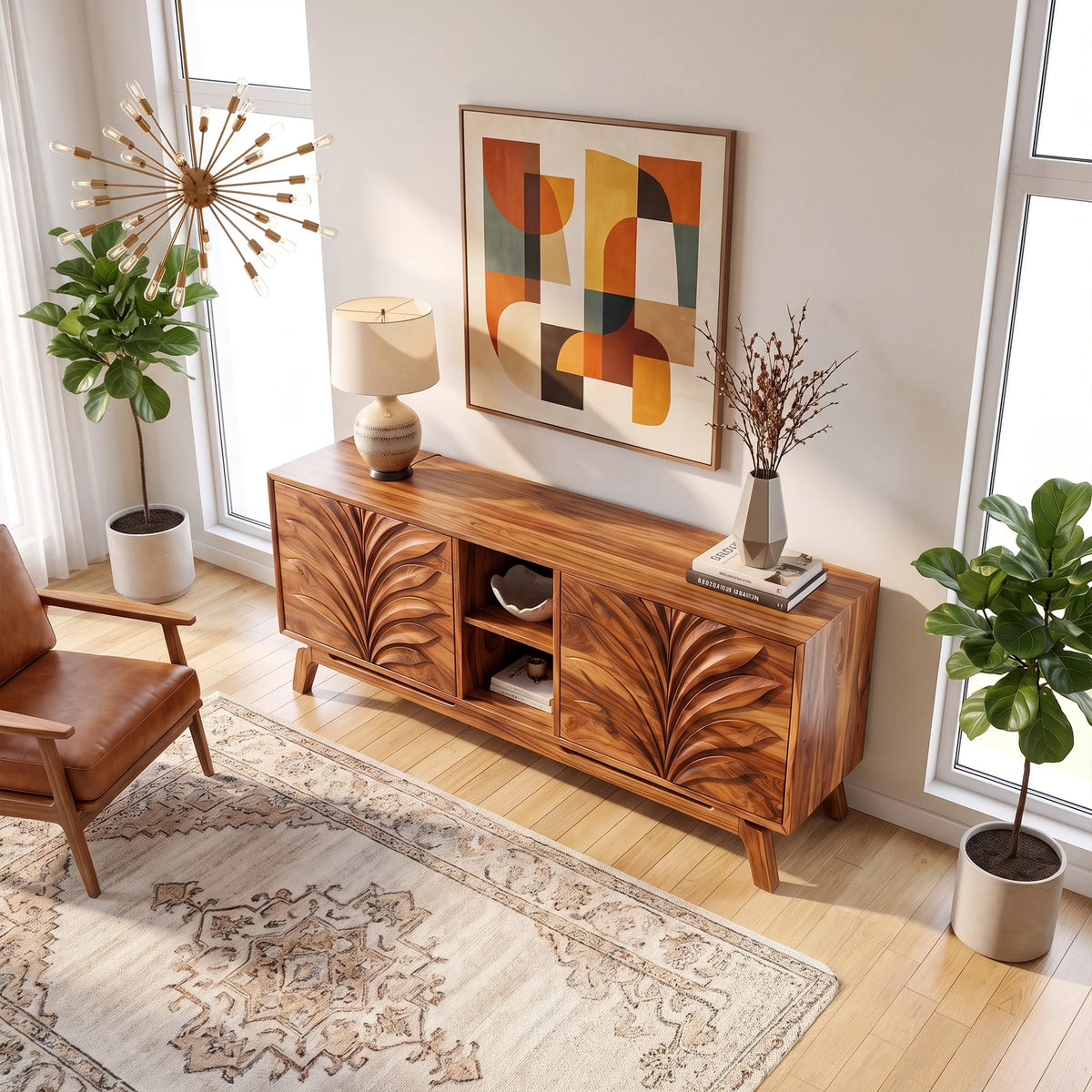 Refined Sideboard Storage Cabinet Modern Sideboard Buffet Cabinet Leaf Carving For Living Room