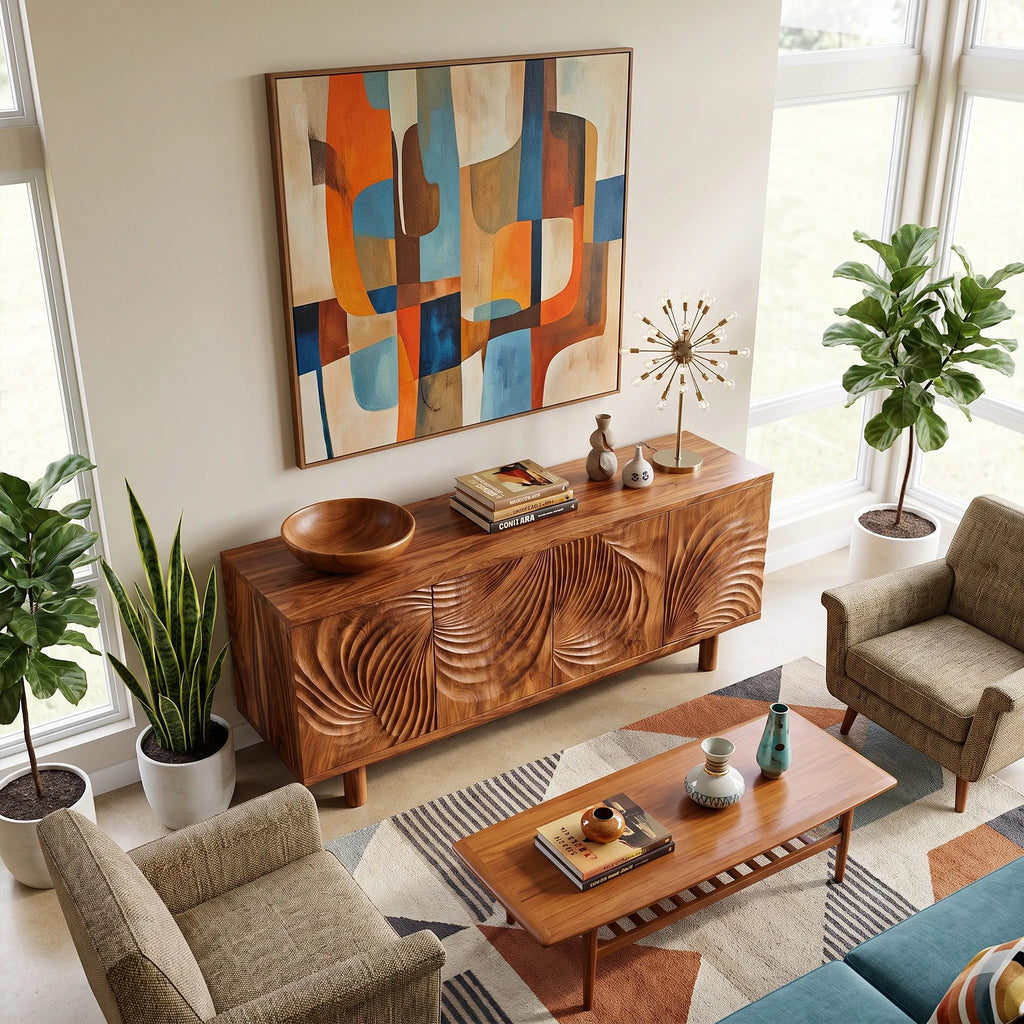 Luminous Sideboard Dining Sideboard Cabinet Buffet Cabinet Layered Wave Carving For Dining Room