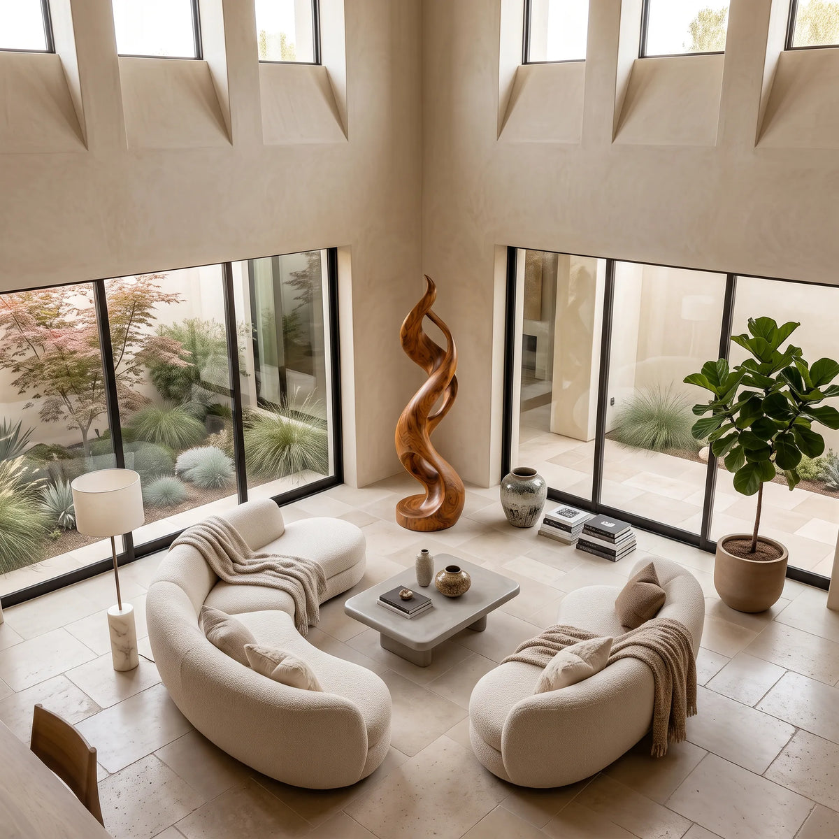 Coastal Abstract Wood Sculpture For Modern Outdoor Patio Decor