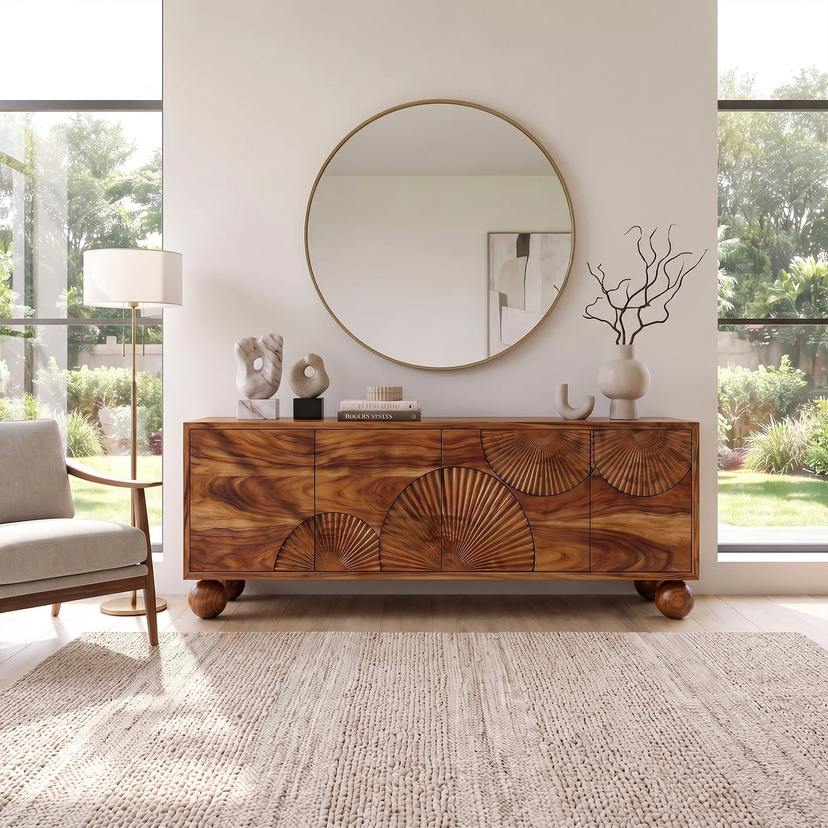 Radiant Sideboard Cabinet Dining Sideboard Buffet Cabinet Fan Carving For Dining Room