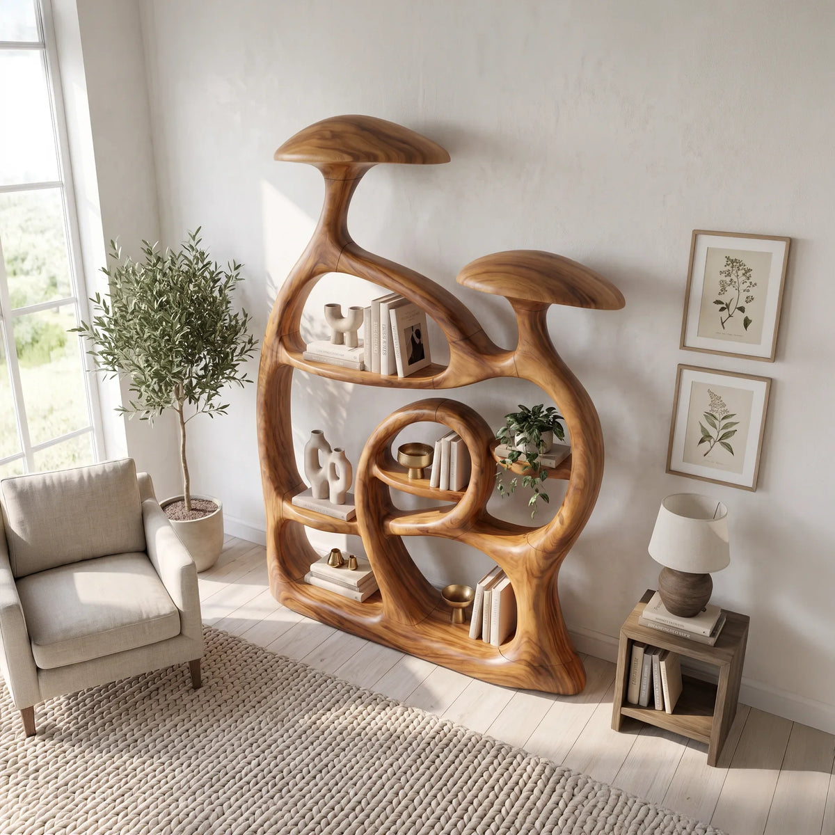Minimalist Freestanding Mushroom Bookshelf Modern Home Office