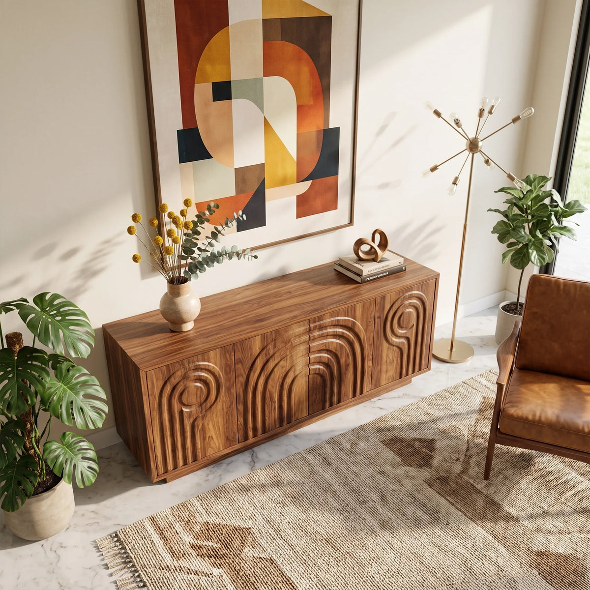Calm Sideboard Sideboard Cabinet Buffet Cabinet Layered Arch Carving For Living Room