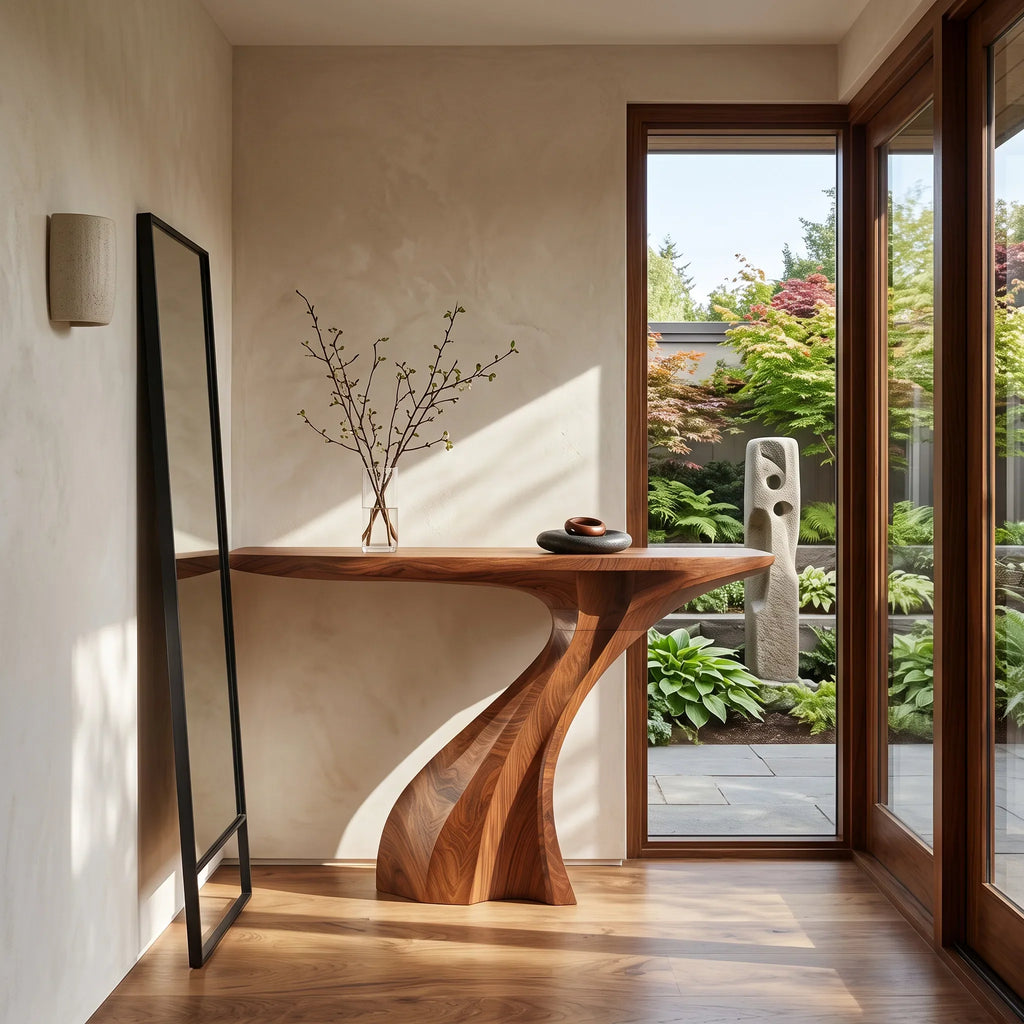 Modern Sculptural Pedestal Console Table For Hallway