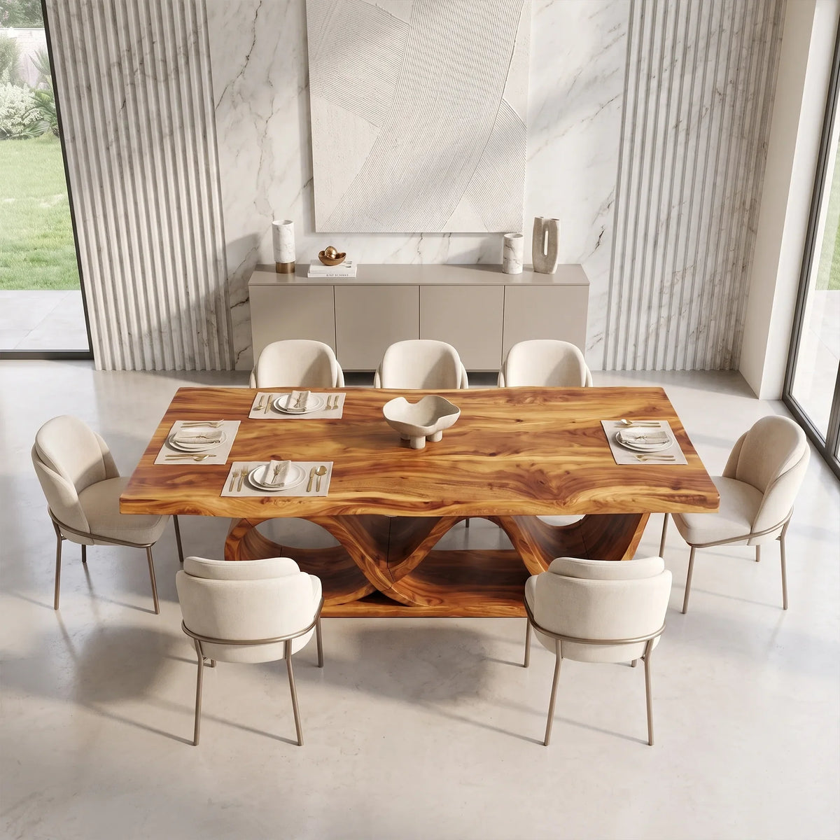 Inviting Dining Table Wooden Dining Table Rectangle Dining Table Wave Base For Dining Room