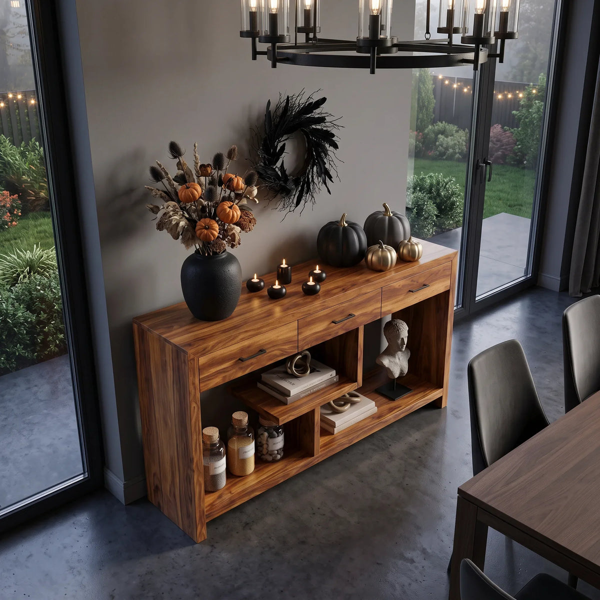 Rustic Skull Wood Console Table Luxury Bathroom
