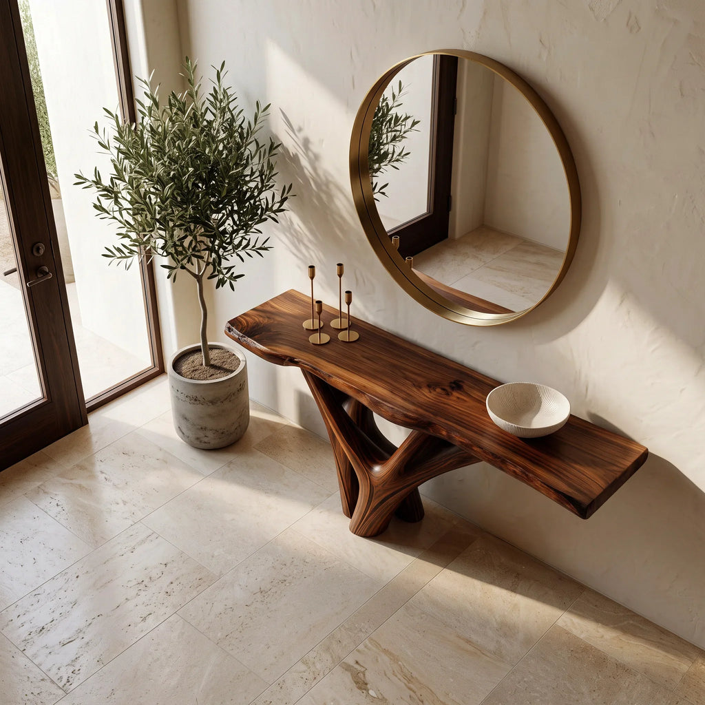 Live Edge Sculptural Console Table For Modern Entryway