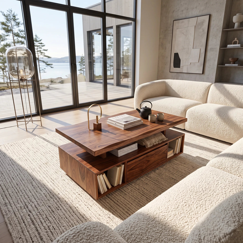 Organic Modern Storage Coffee Table Contemporary Living Room