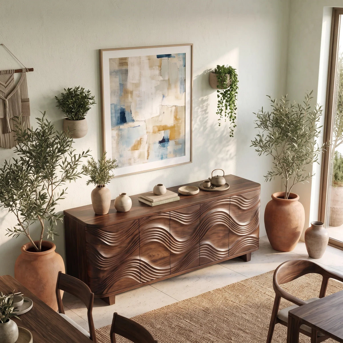 Contemporary Carved Sideboard Cabinet City Apartment