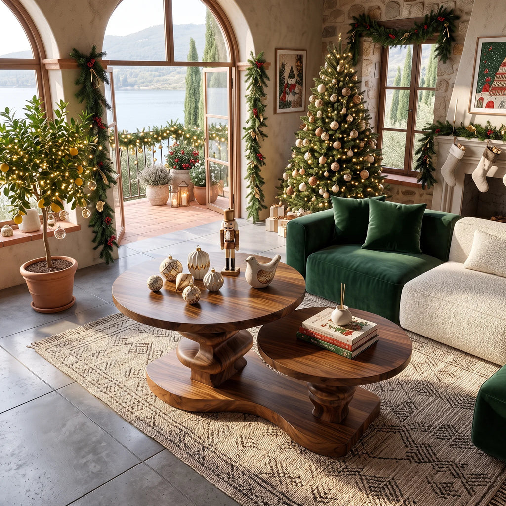 Farmhouse Xmas Round Coffee Table Lake House