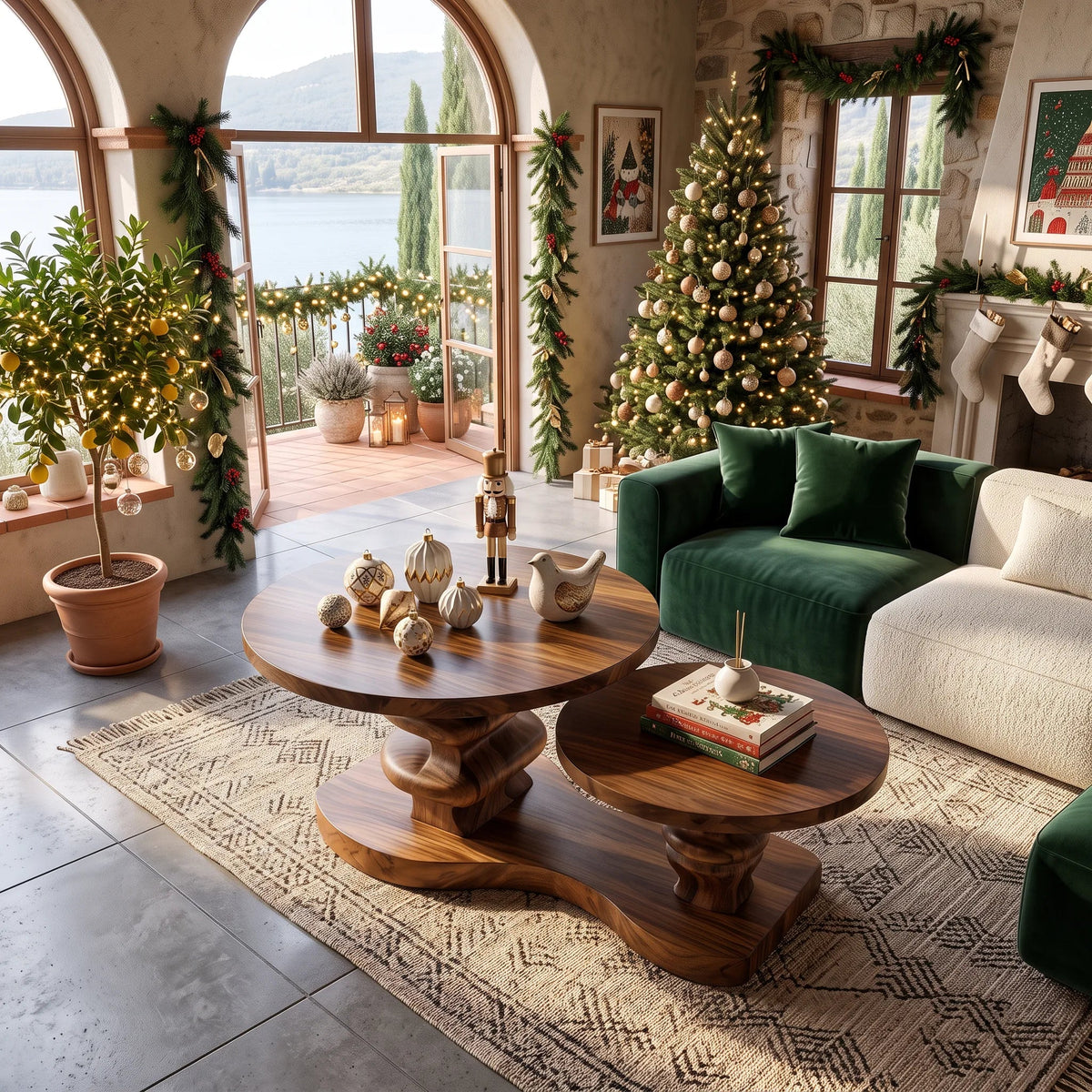 Farmhouse Xmas Round Coffee Table Lake House