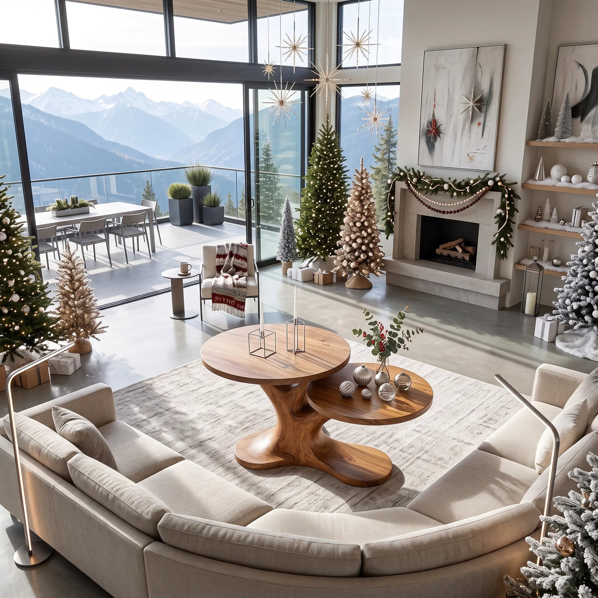 Organic Modern Reindeer Round Coffee Table Holiday Living Room