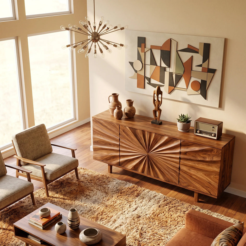 Vibrant Sideboard Sideboard Storage Cabinet Buffet Cabinet Sunburst Carved Front For Living Room