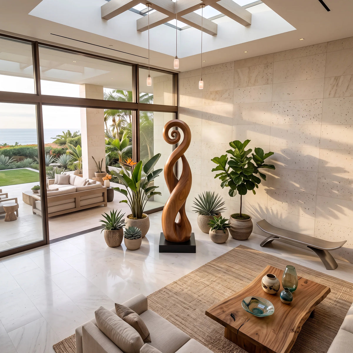Modern Organic Twisted Wood Sculpture For Luxury Entryway Decor
