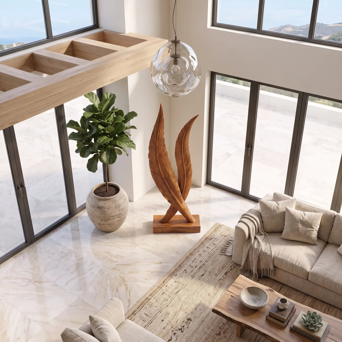 Handcrafted Spiral Wood Sculpture For Modern Outdoor Patio Decor