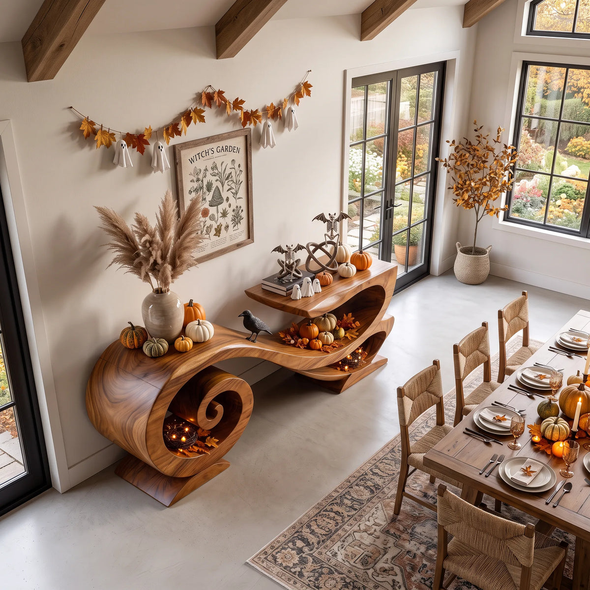 Rustic Pumpkin Solid Wood Console Table Living Room