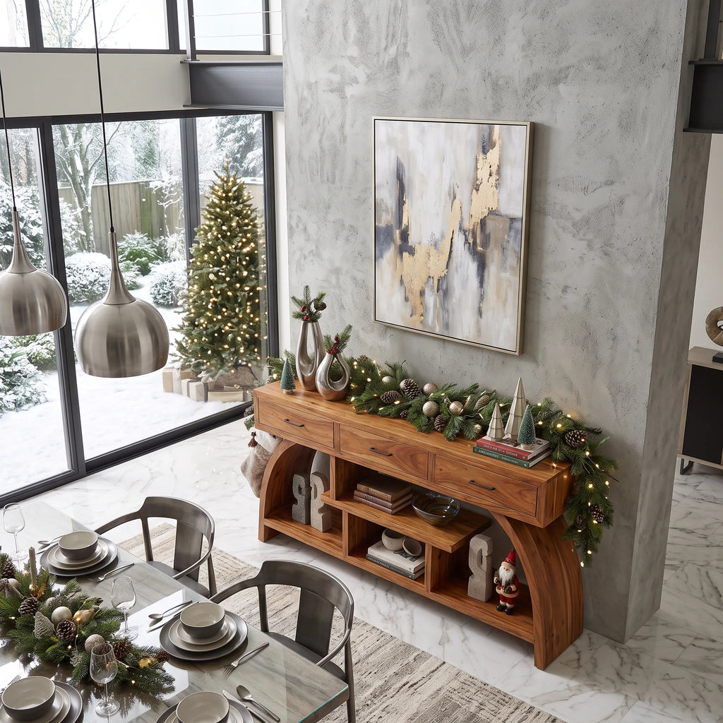 Organic Modern Xmas Console Table Living Room