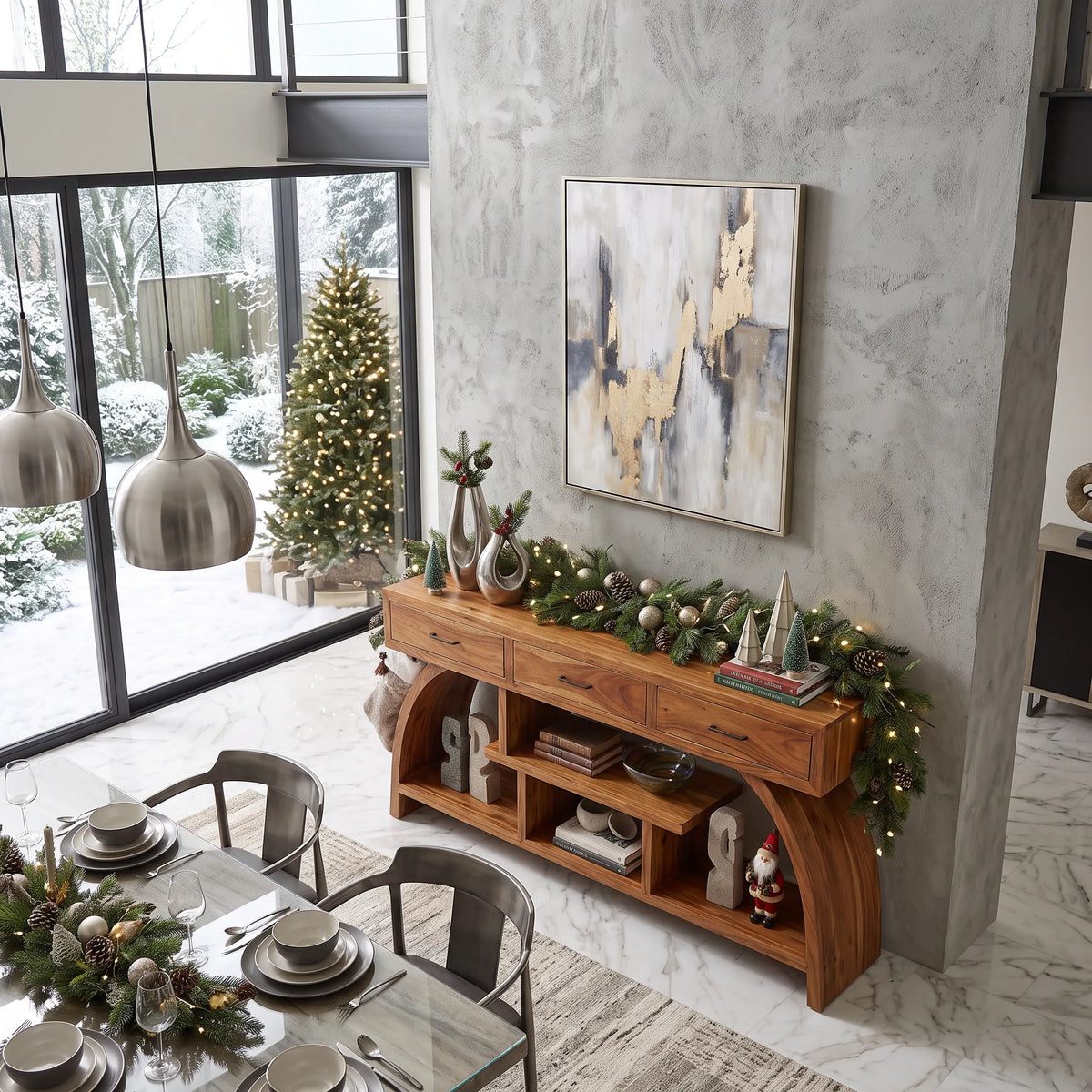 Organic Modern Xmas Console Table Living Room