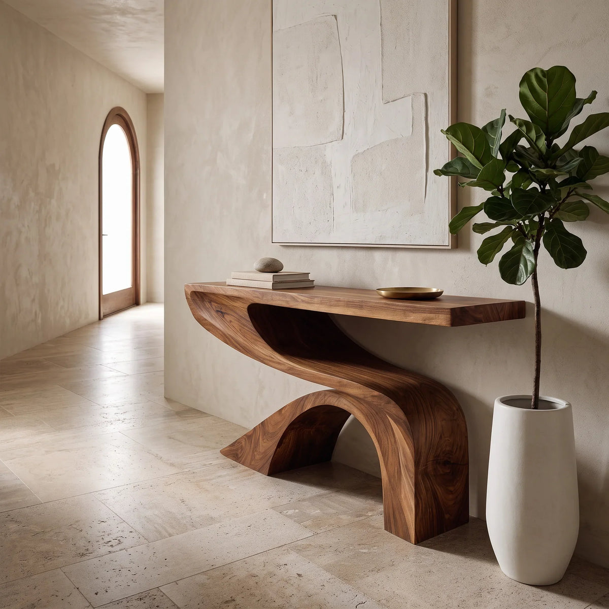 Organic Modern Curved Console Table For Contemporary Entryway