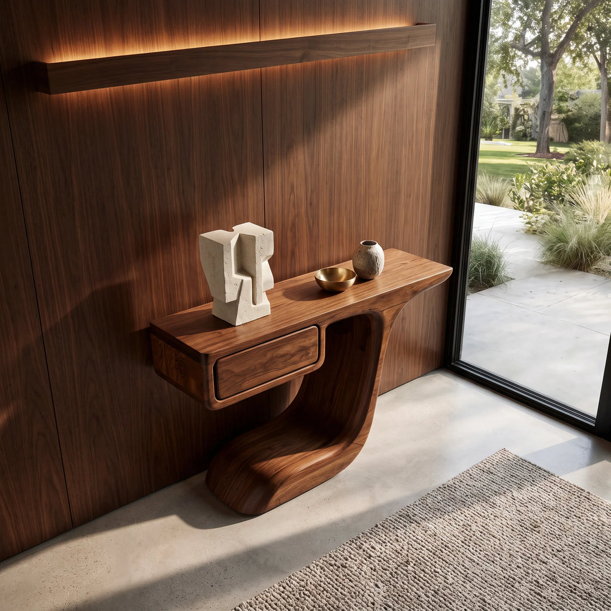 Modern Curved Console Table With Drawer For Entryway
