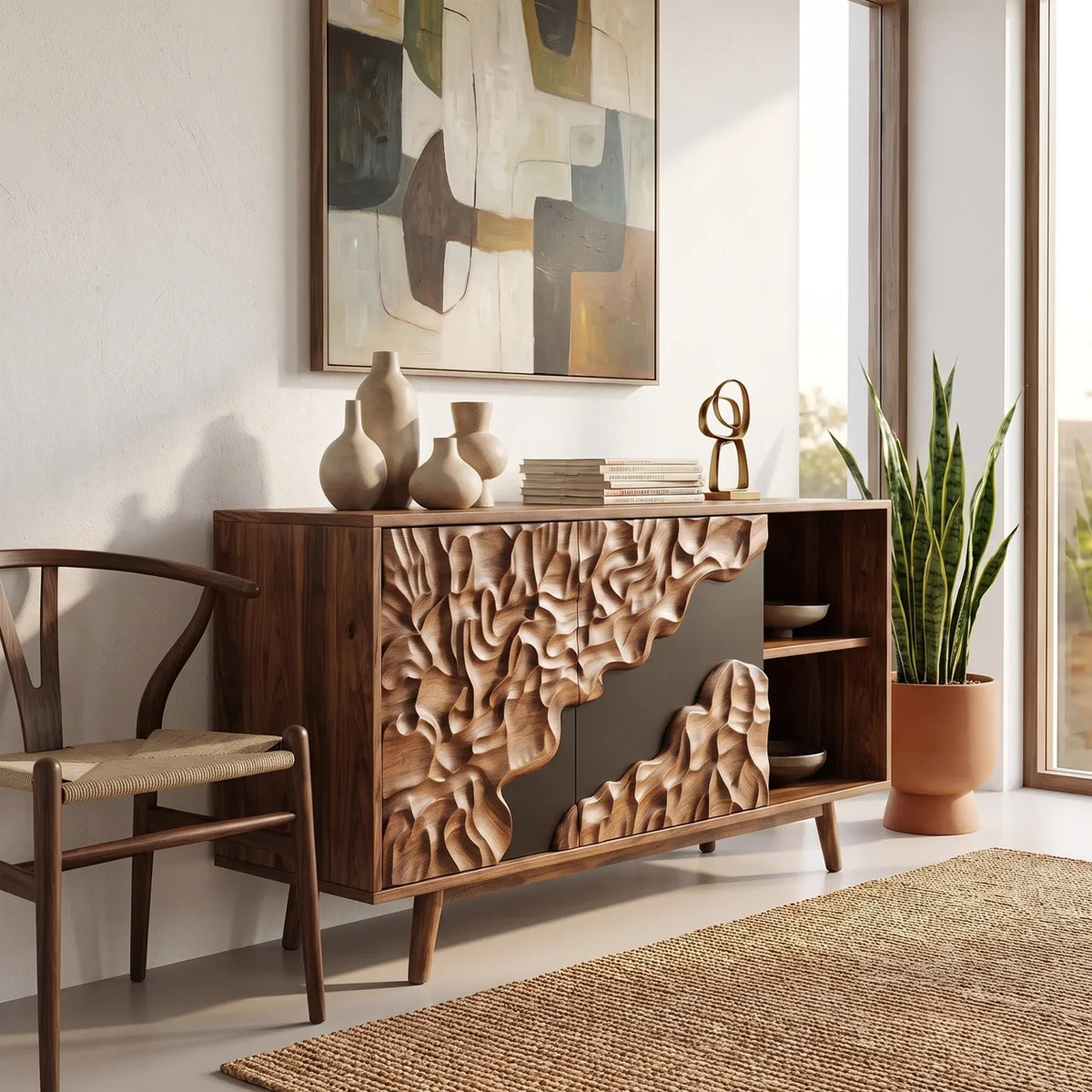 Organic Carved Buffet Cabinet Living Room