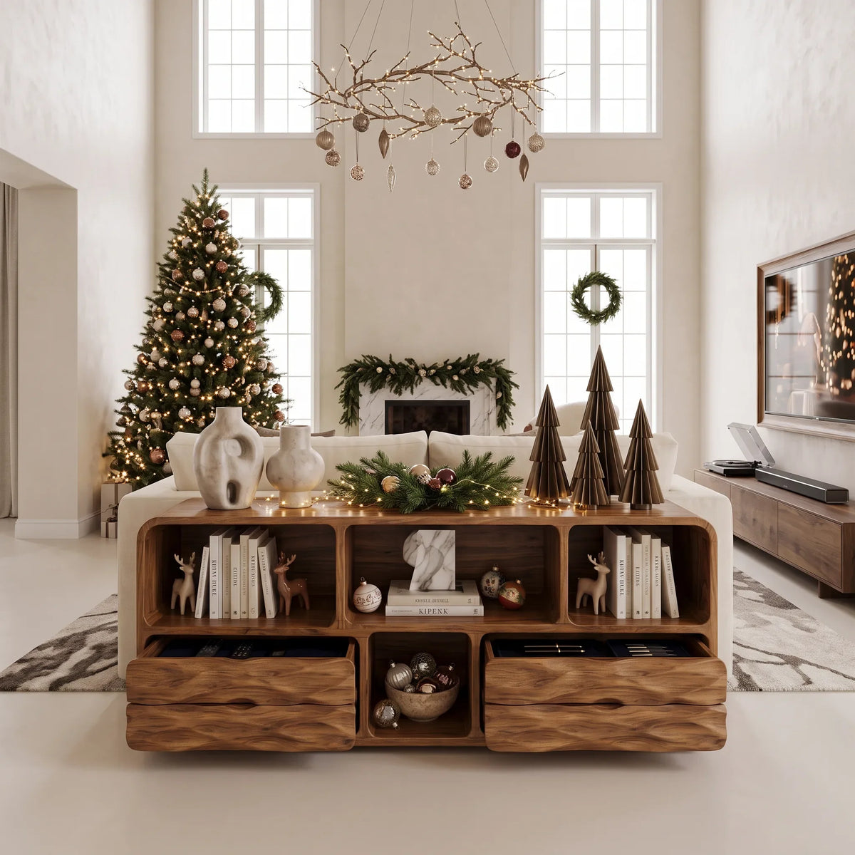 Mid Century Xmas Storage Console Table Living Room