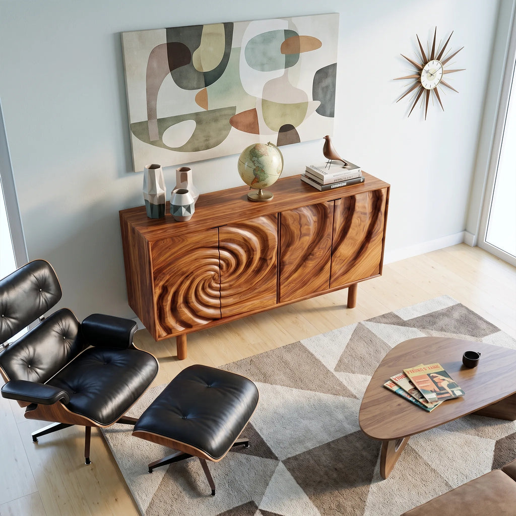 Flowing Sideboard Sideboard Cabinet Modern Sideboard Swirl Relief Front For Living Room