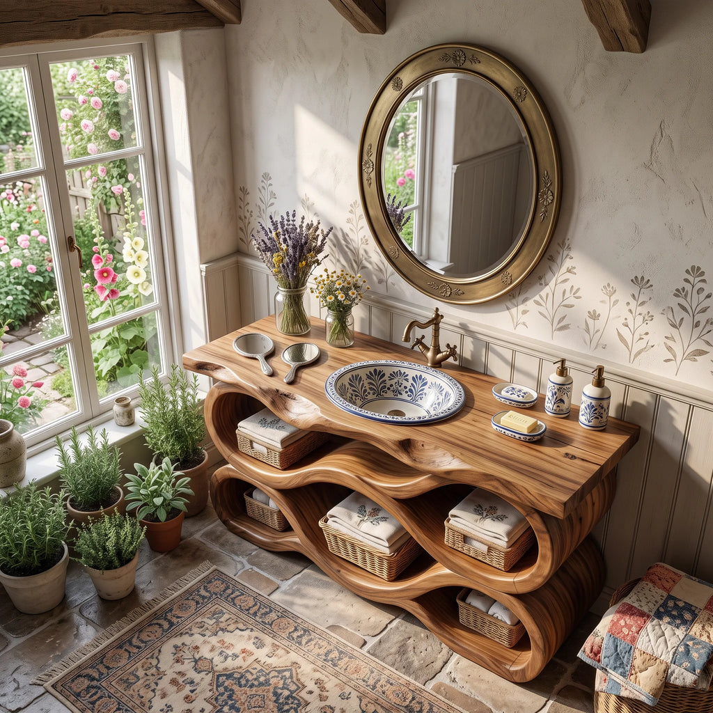Mediterranean Live Edge Bathroom Vanity Luxury Bathroom