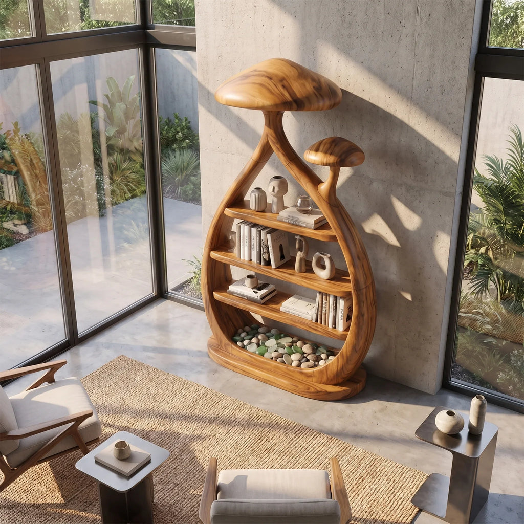 Modern Freestanding Mushroom Bookshelf Bright Living Room