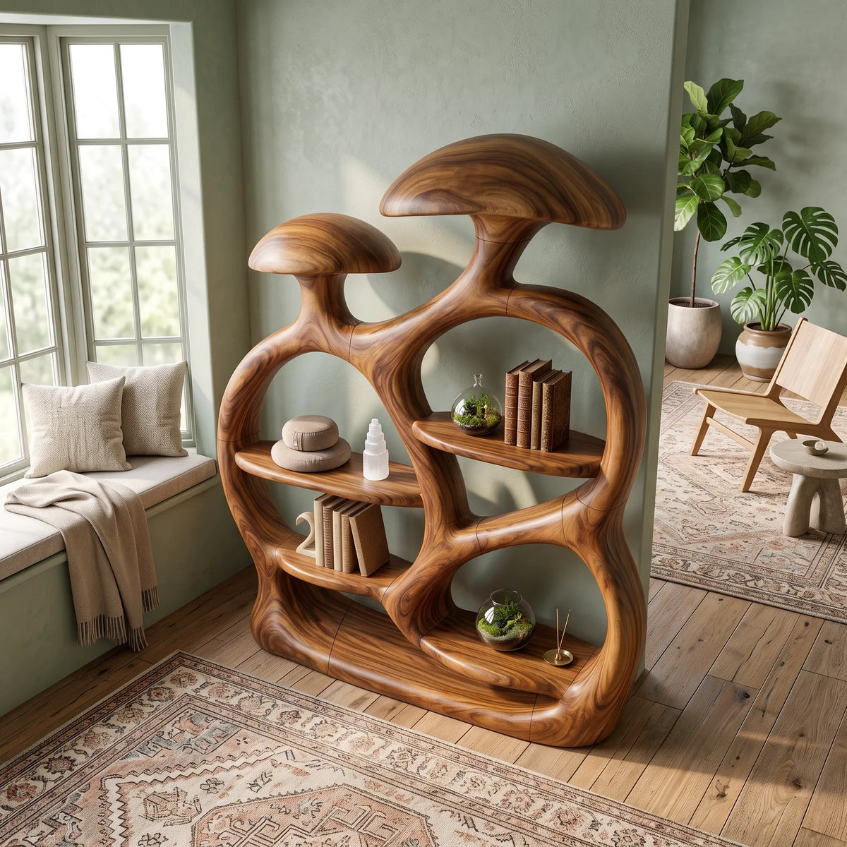 Contemporary Arched Mushroom Bookshelf Open Living Room