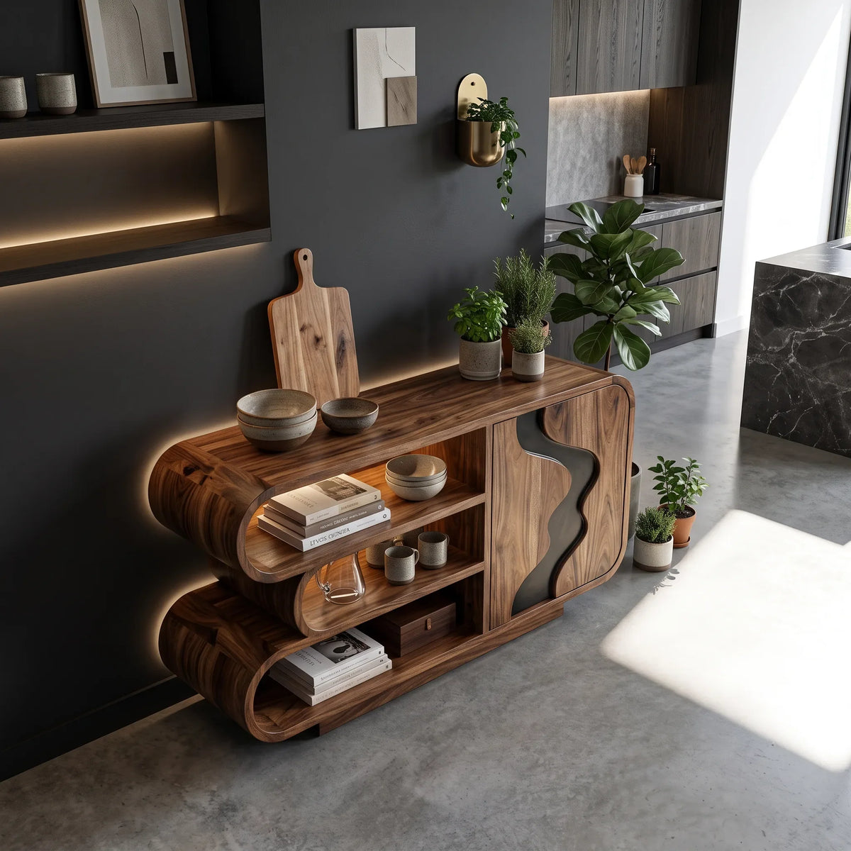 Organic Modern Sculptural Sideboard Cabinet Living Room