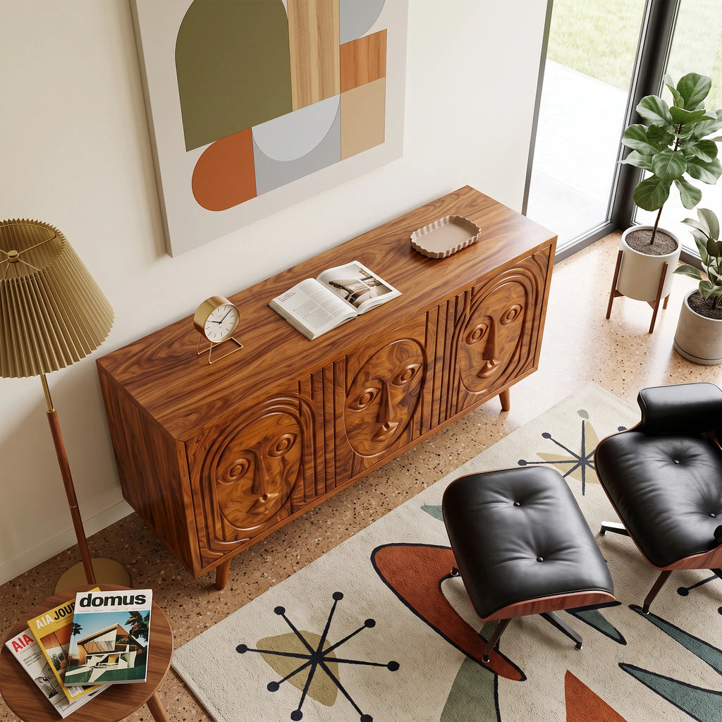 Serene Sideboard Dining Room Sideboard Cabinet Modern Sideboard Triple Face Carving For Dining Room