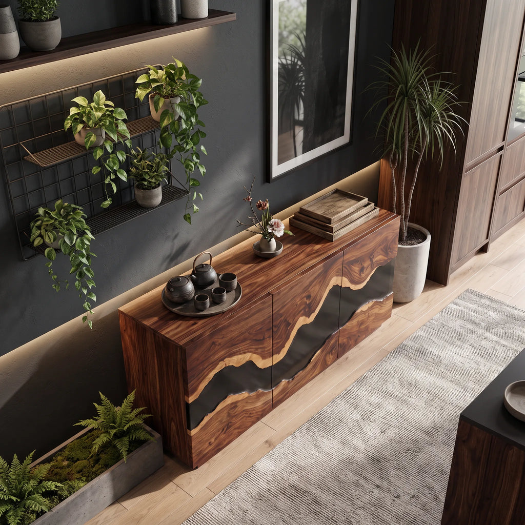 Contemporary Live Edge Sideboard Cabinet Living Room
