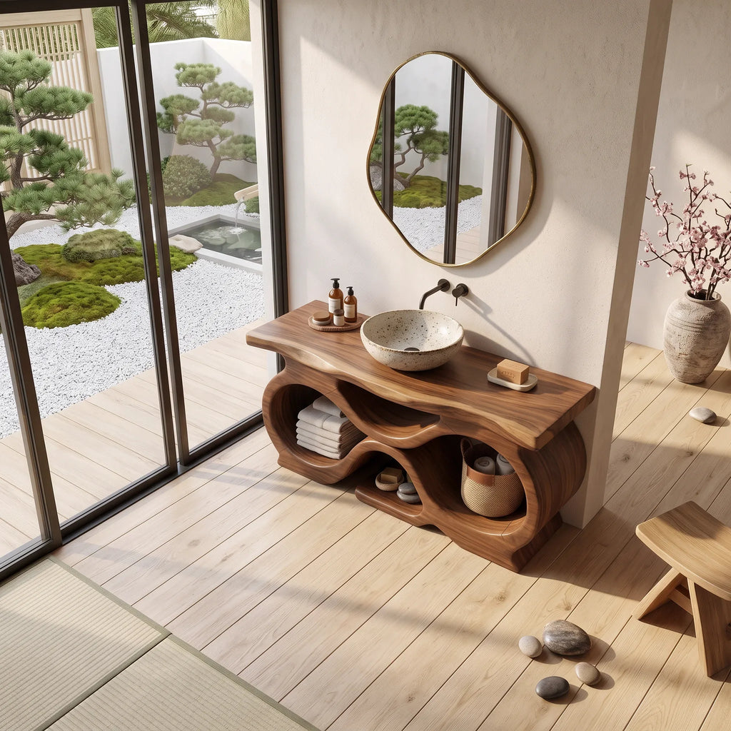 Farmhouse Handcrafted Bathroom Vanity Cabinet Tropical Bathroom