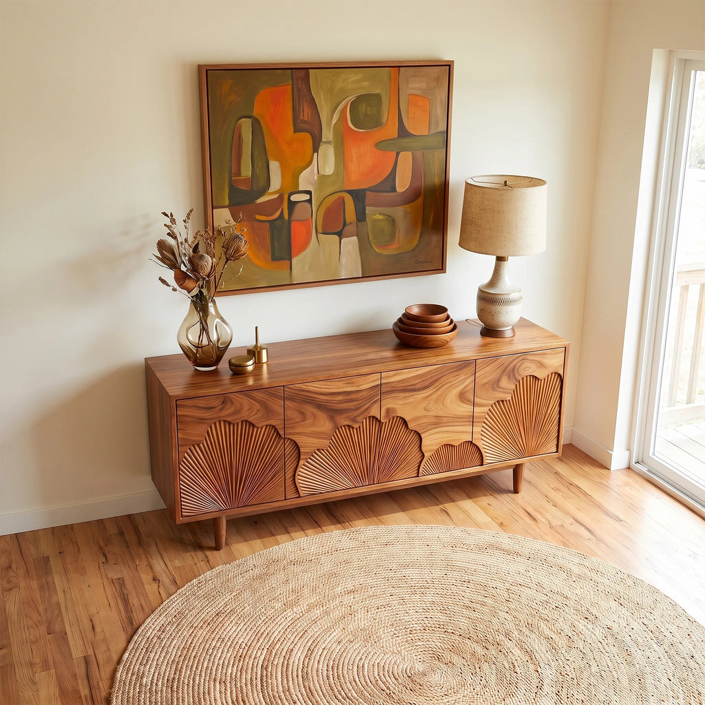 Tranquil Sideboard Dining Room Sideboard Cabinet Buffet Cabinet Scalloped Fan Carving For Dining Room