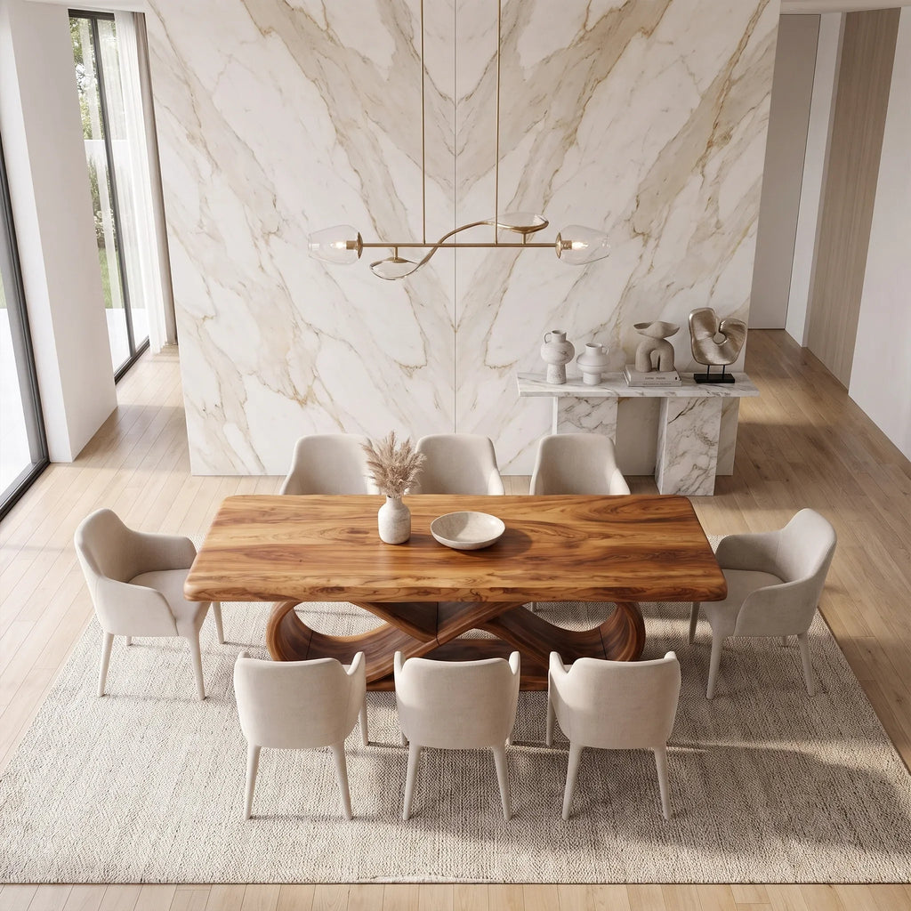 Serene Modern Dining Table Rectangle Dining Table Sculptural Base For Dining Room