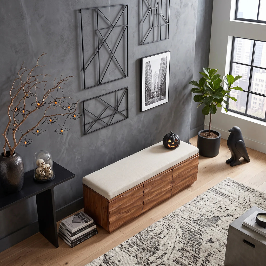 Modern Wave Storage Bench Cushion For Halloween Fall Decor