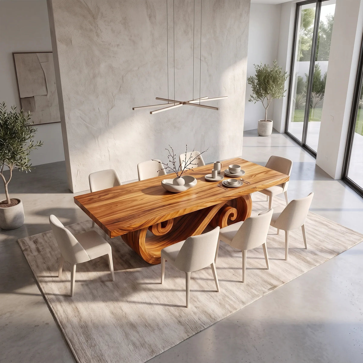 Flowing Dining Table Rectangle Dining Room Table Scroll Base For Dining Room