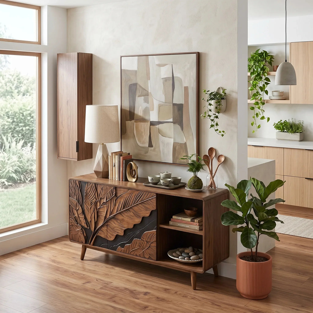 Handcrafted Botanical Credenza Living Room