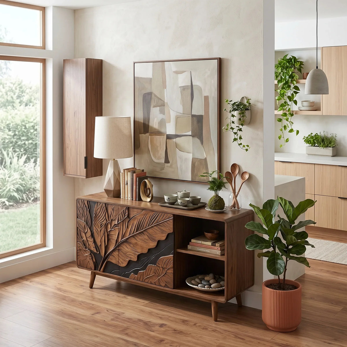 Handcrafted Botanical Credenza Living Room