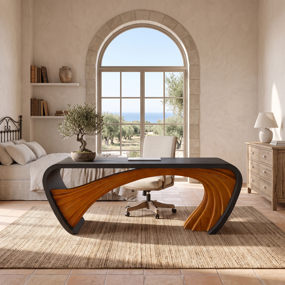 Modern Halloween Executive Desk With Curved Open Frame Base For Office