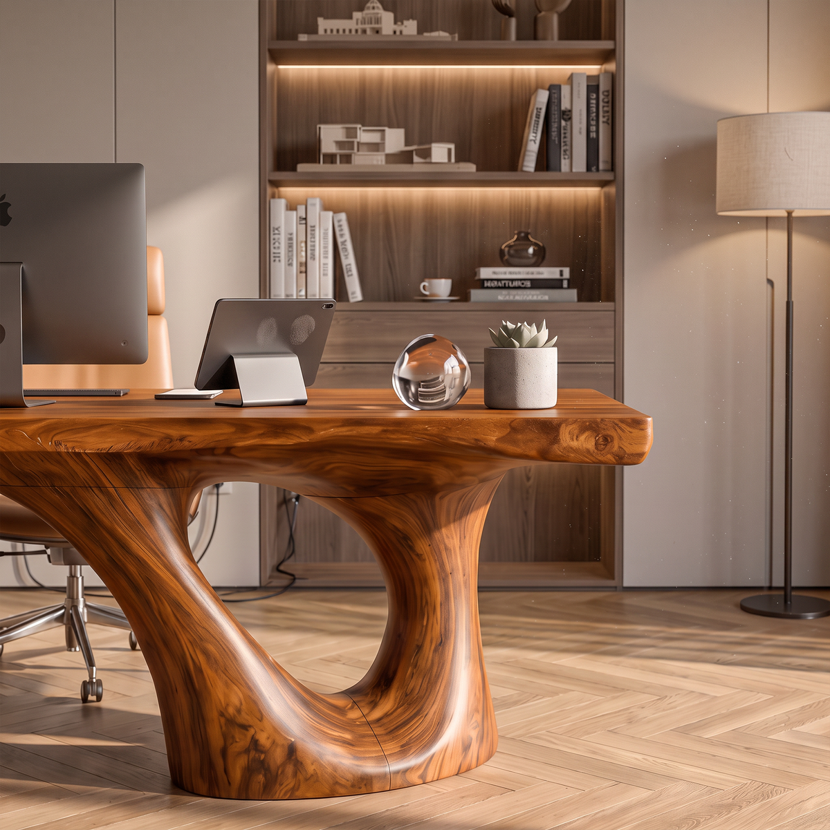 Transitional Halloween Desk With Statement Curved Base For Home Office
