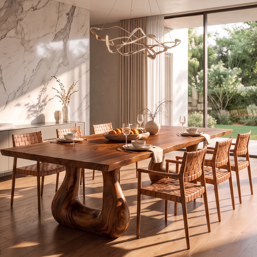 Rustic Live Edge Dining Table With Flowing Tree Form Legs For Dining Room