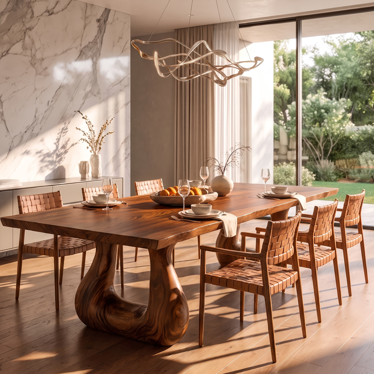 Rustic Live Edge Dining Table With Flowing Tree Form Legs For Dining Room