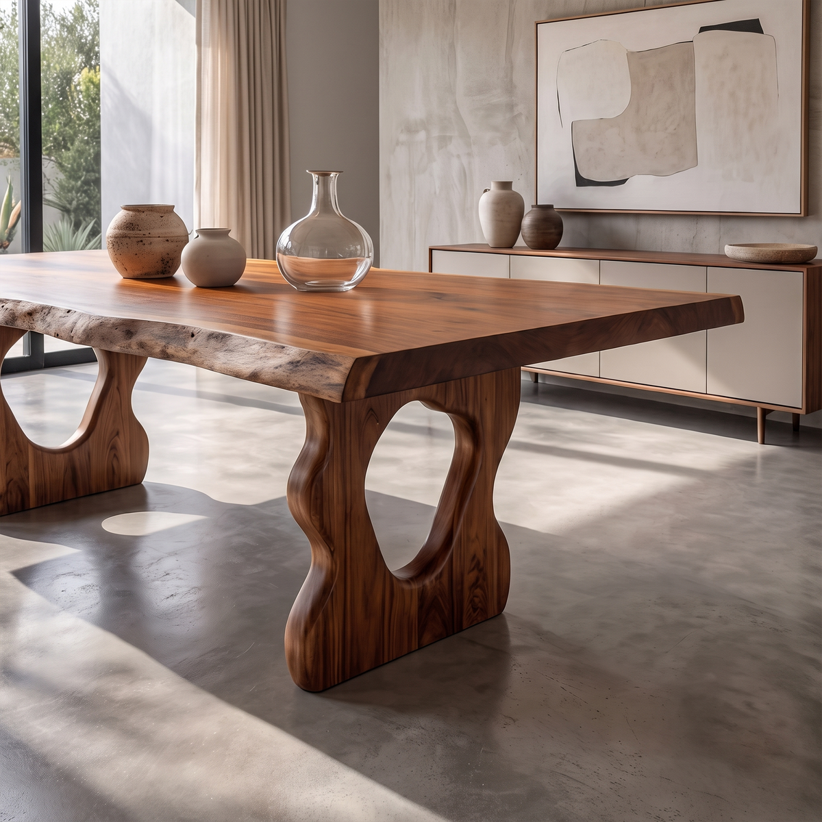 Mid Century Dining Table With Bold Curved Base For Dining Room
