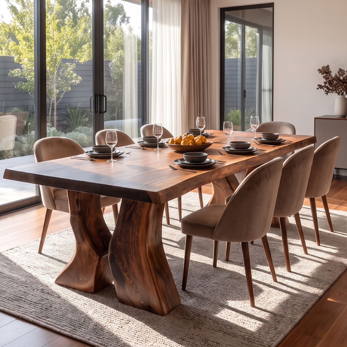 Organic Dining Table With Asymmetrical Live Edge Top For Dining Room