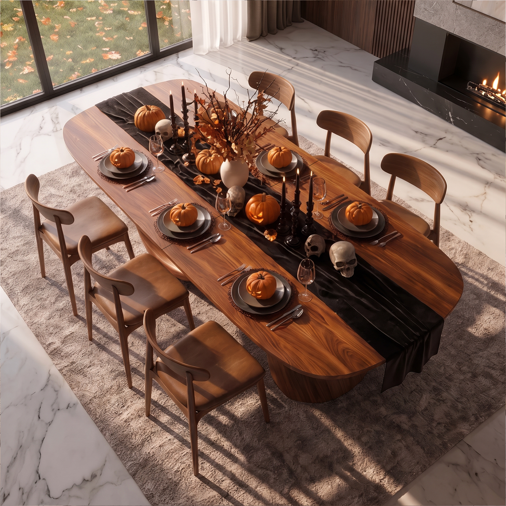 Modern Halloween Dining Table With Sculptural Curved Base For Dining Room