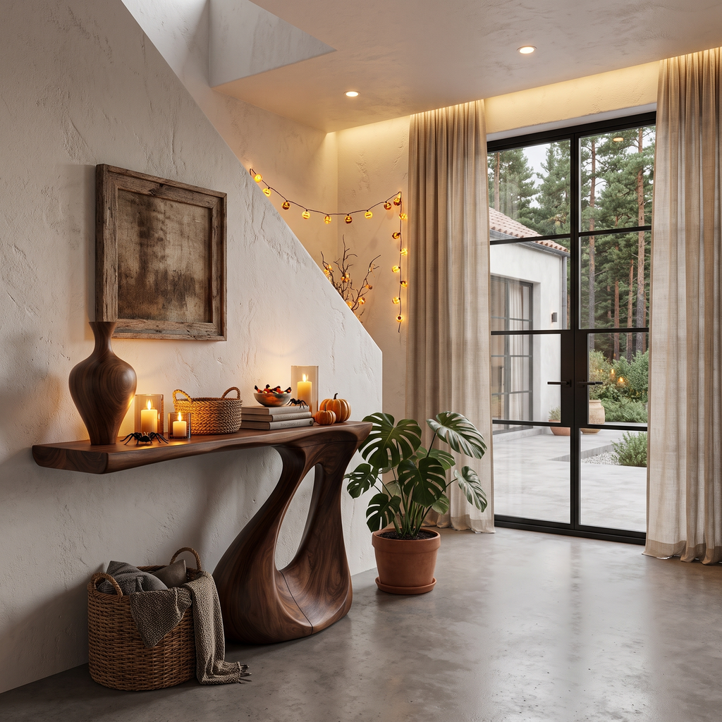 Contemporary Halloween Statement Console Table With Curved Open Base For Living Room