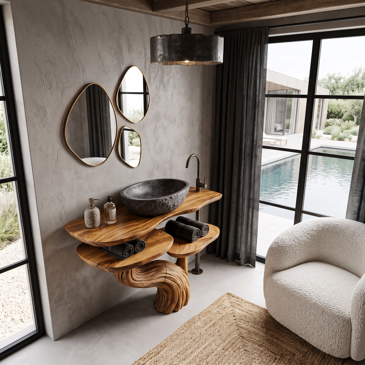 Organic Bathroom Vanity With Sculptural Tree Trunk Base For Bathroom