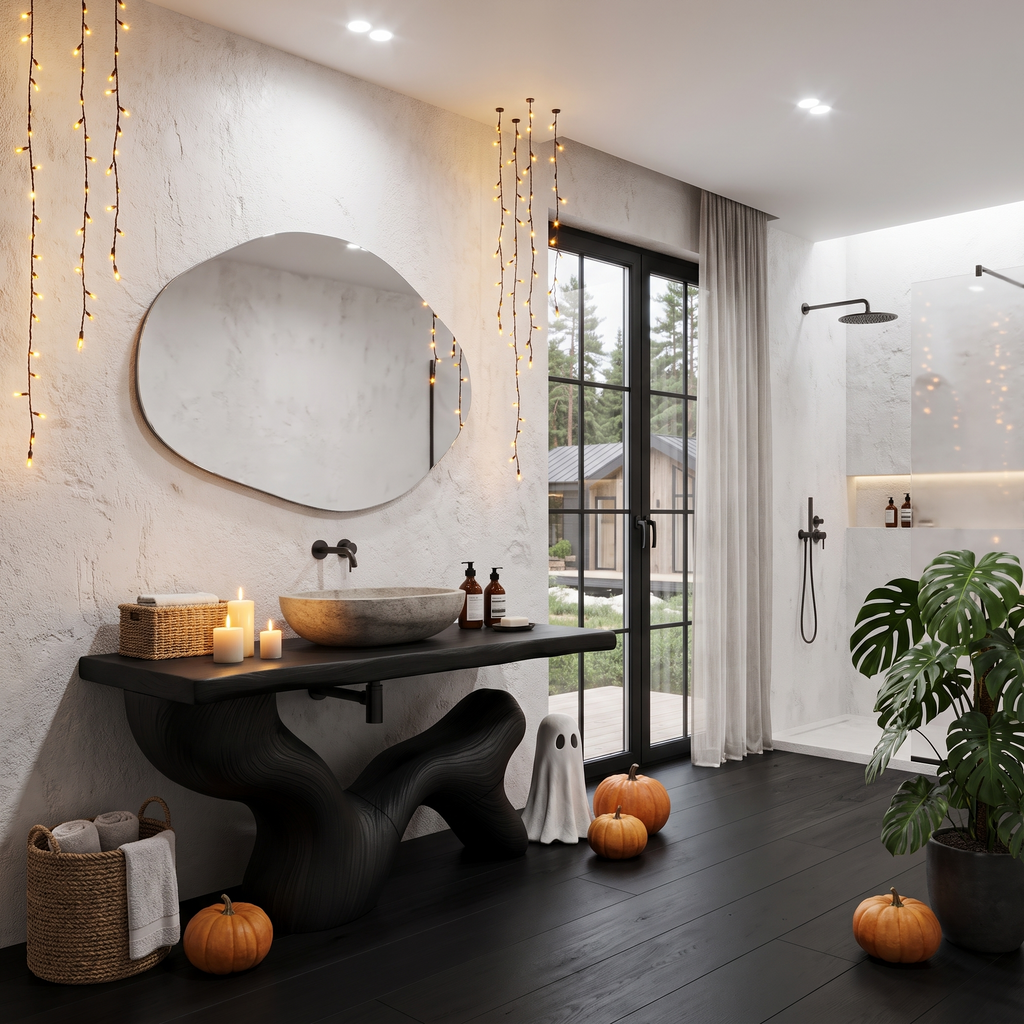 Modern Halloween Bathroom Sink Cabinet With Dark Branch Design For Bathroom